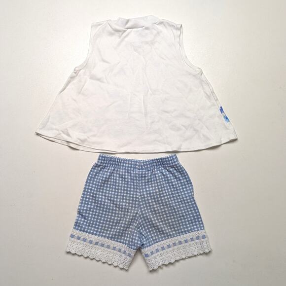 Vintage Young Hearts Outfit Girls Size 2T Blue Floral Gingham Biker Shorts Tank - Picture 3 of 9